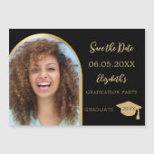 Zwart fotoboog Afstuderen Save the Date kaart Magnetische Uitnodiging (Voorkant)
