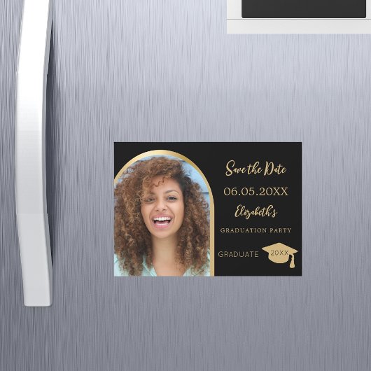 Zwart fotoboog Afstuderen Save the Date kaart Magnetische Uitnodiging