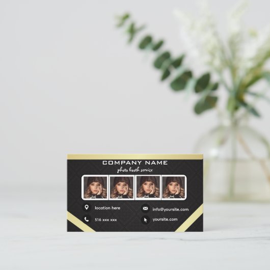 Zwart fotocabine visitekaartje (Staand voorkant)
