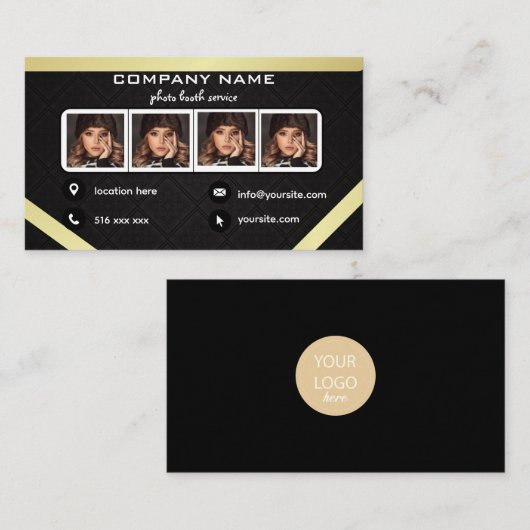 Zwart fotocabine visitekaartje (Voorkant / Achterkant)