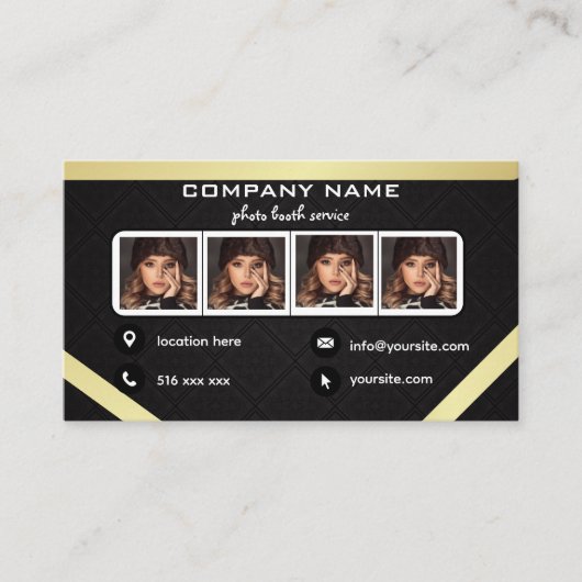 Zwart fotocabine visitekaartje (Voorkant)