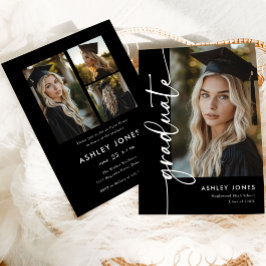 Zwart Fotocollage Afstuderen Graduation Party Kaart