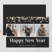 Zwart Fotocollage Happy New Year Kaart (Voorkant / Achterkant)