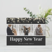 Zwart Fotocollage Happy New Year Kaart (Staand voorkant)