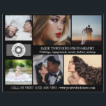 Zwart Fotocollage Logo Professionele Fotograaf Flyer<br><div class="desc">Zwarte marketing flyer voor een professionele fotograaf gepersonaliseerd met uw foto's, logo's, contactgegevens, aangepaste tekst en QR-code. Professionele flyer voor het promoten van uw bedrijf gepersonaliseerd met zes foto's aan de zijkant, samen met uw logo, bedrijfsnaam, tagline en contactgegevens. Voeg op de achterkant uw logo, QR-code en sociale media, contactgegevens...</div>