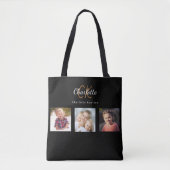 Zwart fotocollage monogram tote bag (Voorkant)