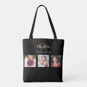 Zwart fotocollage monogram tote bag (Achterkant)