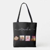 Zwart fotocollage, naamscript tote bag (Achterkant)