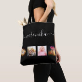 Zwart fotocollage, naamscript tote bag (Dichtbij)