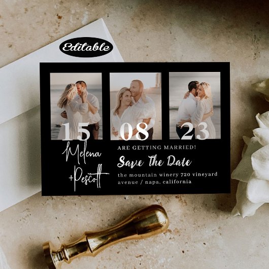 Zwart fotocollage opslaan Datum Kaart