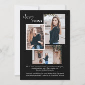 Zwart Fotocollage Stijlvol Script Afstuderen Aankondiging (Achterkant)