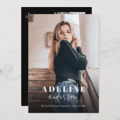 Zwart Fotocollage Stijlvol Script Afstuderen Aankondiging (Voorkant / Achterkant)