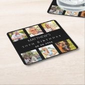 Zwart fotocollage verjaardagsfeestje kartonnen onderzetters (Schuin)