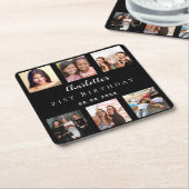 Zwart fotocollage verjaardagsfeestje kartonnen onderzetters (Schuin)