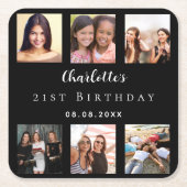 Zwart fotocollage verjaardagsfeestje kartonnen onderzetters (Voorkant)