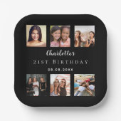 Zwart fotocollage verjaardagsfeestje papieren bordje (Voorkant)