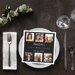 Zwart fotocollage verjaardagsfeestje servet