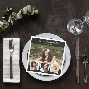 Zwart fotocollage verjaardagsfeestje servet