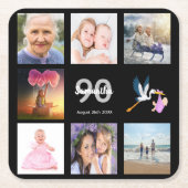 zwart fotocollage voor 90ste verjaardagsfeestje kartonnen onderzetters (Voorkant)