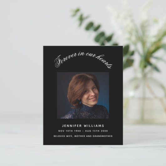 Zwart fotoelegant begrafenisprogramma (Staand voorkant)