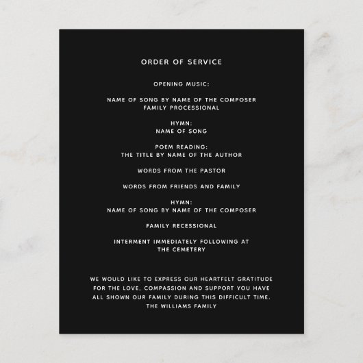 Zwart fotoelegant begrafenisprogramma (Achterkant)
