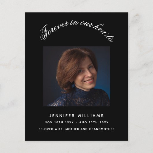 Zwart fotoelegant begrafenisprogramma (Voorkant)