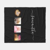 Zwart fotofamiliekollage, naamscript fleece deken (Voorkant (Horizontaal))