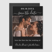 Zwart fotoscript bruiloft bewaar de datummagneet (Voorkant / Achterkant)
