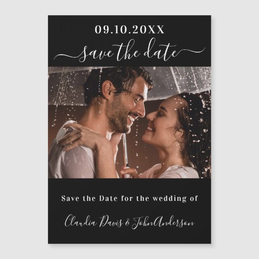 Zwart fotoscript bruiloft bewaar de datummagneet (Voorkant)