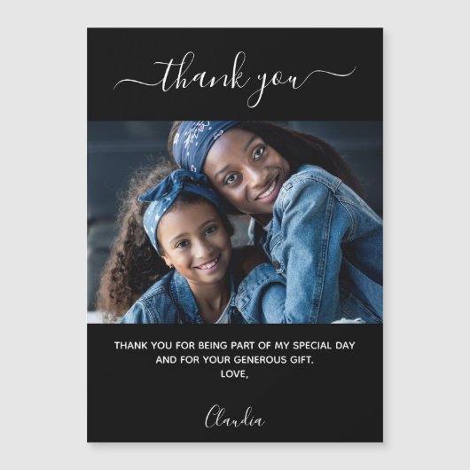 Zwart fotoscript minimalistisch dank u magnet (Voorkant)