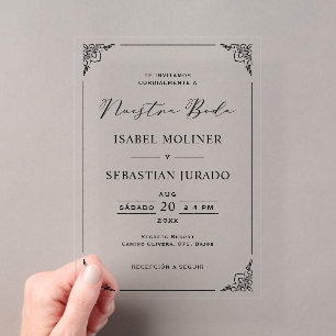 Zwart Frame Motief Nuestra Boda Spaanse Bruiloft Acryl Uitnodigingen
