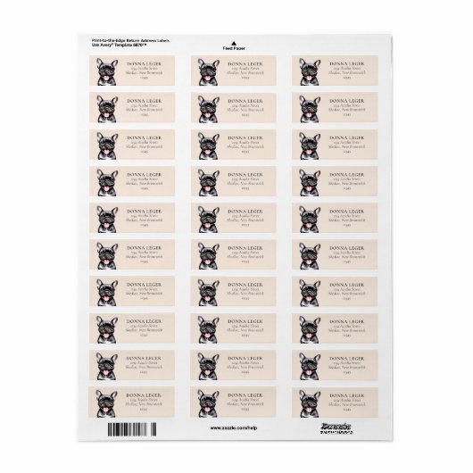 Zwart Frans Bulldog hond gepersonaliseerd adres Etiket (Full Sheet)