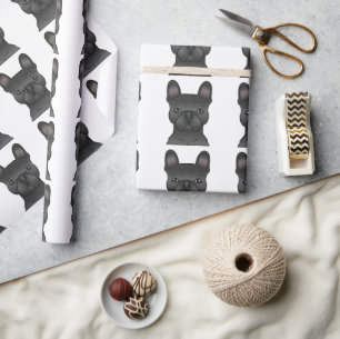 Zwart Frans Bulldog Kartonnen Hondenkop Patroon Cadeaupapier
