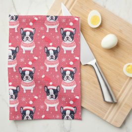 Zwart Frans Bulldog Kerst Keukenhanddoek