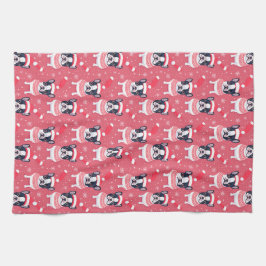 Zwart Frans Bulldog Kerst Keukenhanddoek