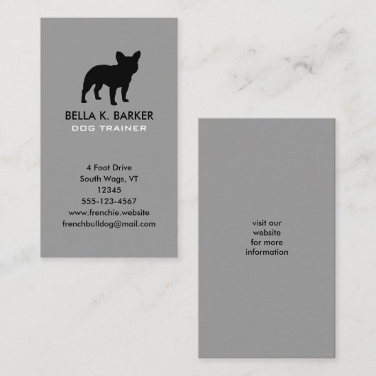 Zwart Frans Bulldog Silhouet Verticaal grijs Visitekaartje (Voorkant / Achterkant)