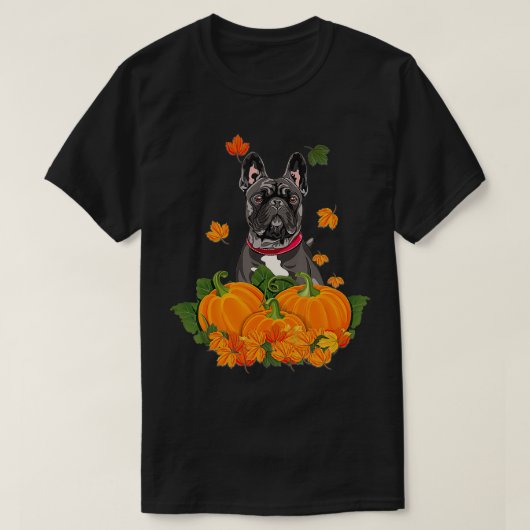 Zwart Frans Bulldog Thanksgiving Pompoen Herfst Gi T-shirt (Design voorkant)