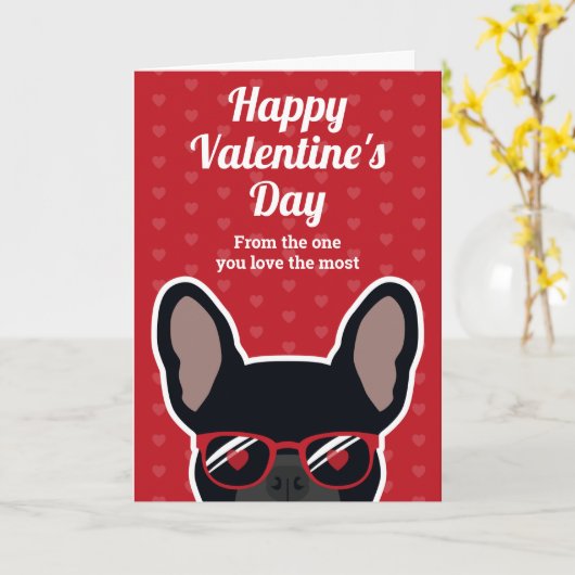 Zwart Frans Bulldog Valentijnsdag Kaart (Gele Bloem)