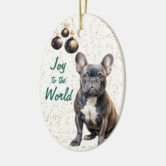 Zwart Frans Bulldog Vreugde aan de Wereld Kerstmis Keramisch Ornament (Links)