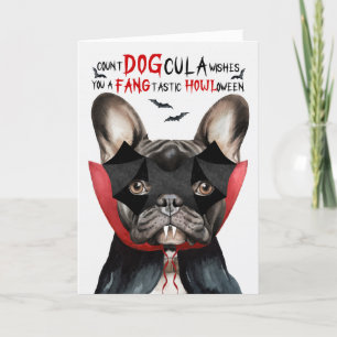 Zwart Frans Hond Count DOGcula Grappig Halloween Feestdagen Kaart