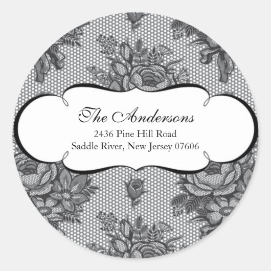Zwart Frans Kant Adres Bruiloft Sticker (Voorkant)