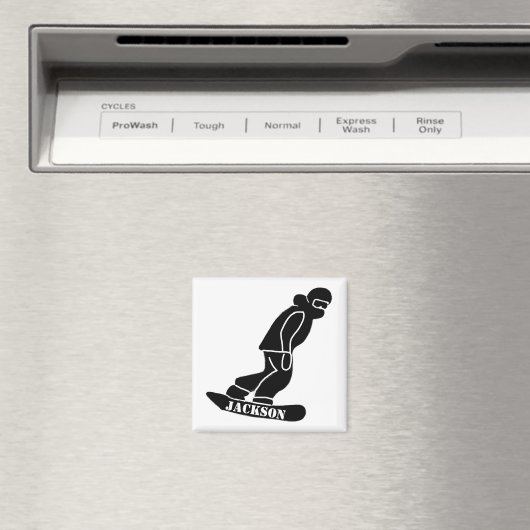 Zwart Freeride Snowboarder Snowboarden Stencil Magneet (Insitu (Vaatwasser))