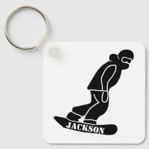 Zwart Freeride Snowboarder Snowboarden Stencil Sleutelhanger