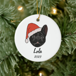Zwart Frenchie Santa Hat Kerstmis Ornament