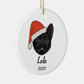 Zwart Frenchie Santa Hat Kerstmis Ornament (Rechts)