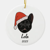 Zwart Frenchie Santa Hat Kerstmis Ornament (Voorkant)