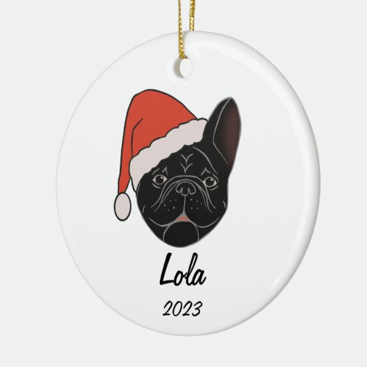 Zwart Frenchie Santa Hat Kerstmis Ornament (Links)