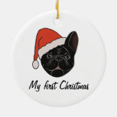 Zwart Frenchie Santa Hat Kerstmis Ornament (Achterkant)