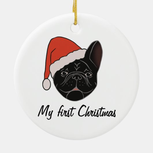 Zwart Frenchie Santa Hat Kerstmis Ornament (Achterkant)