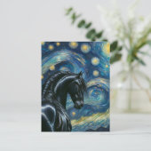 Zwart Fresiaans Paard Van Gogh Briefkaart (Staand voorkant)